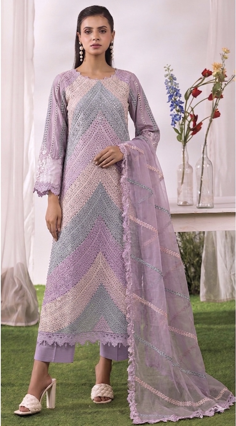 Stitched Lavender Chevron Cotton Set